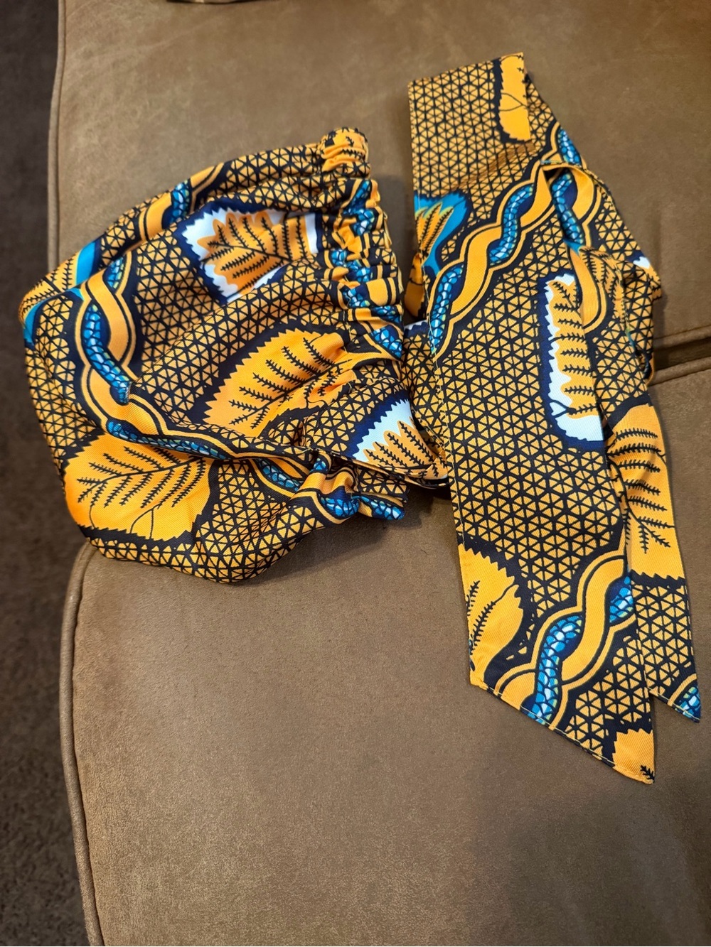 Patterned Yellow & Blue Women's Head Tie Scarf
